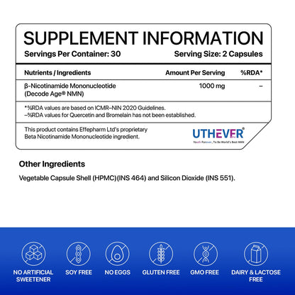 NMN Supplement 1000 mg | 99% Pure NMN for Anti-Aging, NAD+ Boost & Cellular Energy | High Absorption Nicotinamide Mononucleotide | Longevity & DNA Repair Support | 60 Capsules