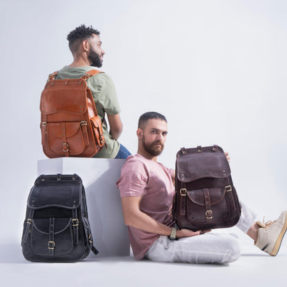 Handmade World Vintage Full Grain 21 Inch Leather Laptop LARGE Backpack Casual Bookbag Daypack Travel Rucksack (Brown)