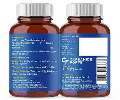 Carbamide Forte Vitamin d3 10000iu | Chewable Vitamin D Tablets | D3 Supplement for Bone & Immunity | Vitamin D3 Supplement for Women & Men | Orange Flavour - 60 Tablets