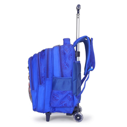NOVEX Marvel Avengers Kids 17 Inch School Backpack Combo Set - Lunch Box Bag & Stationery Pouch | Trolley Bag with 2 Wheels | Durable Polyester Carry-on Travel & School Bag for Boys - Blue