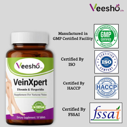 VeinXpert Varicose Vein Support | Ayurvedic Supplement for Leg Swelling, Heaviness & Pain Relief | Natural Circulation & Vein Health Formula with Diosmin, Hesperidin & Horse Chestnut | 30 Tablets