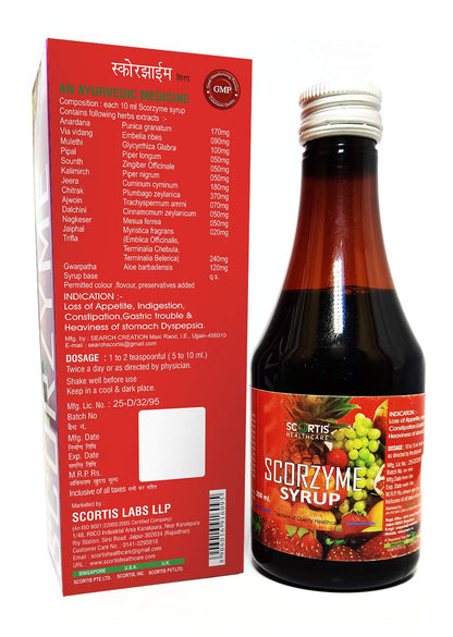SCORTIS HEALTH CARE Scorzyme Syrup-200 Ml X 2,Ayurvedic Medicine For Indigestion,Constipation,Gas,Loss Of Appetite|Effective Relief From Constipation| Helps Improve Digestive Immunity