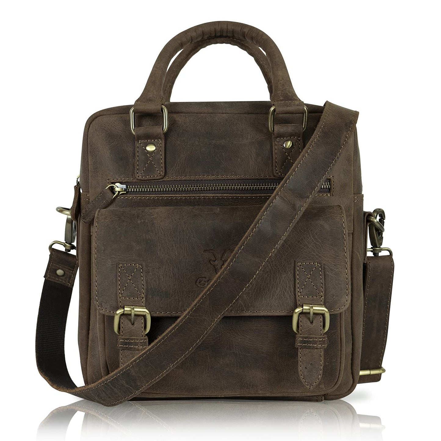 Goatter Men Hunter Leather 12" Inch Shoulder Crossbody Travel Messenger Sling Bags, Grey