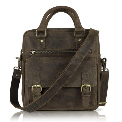 Goatter Men Hunter Leather 12" Inch Shoulder Crossbody Travel Messenger Sling Bags, Grey