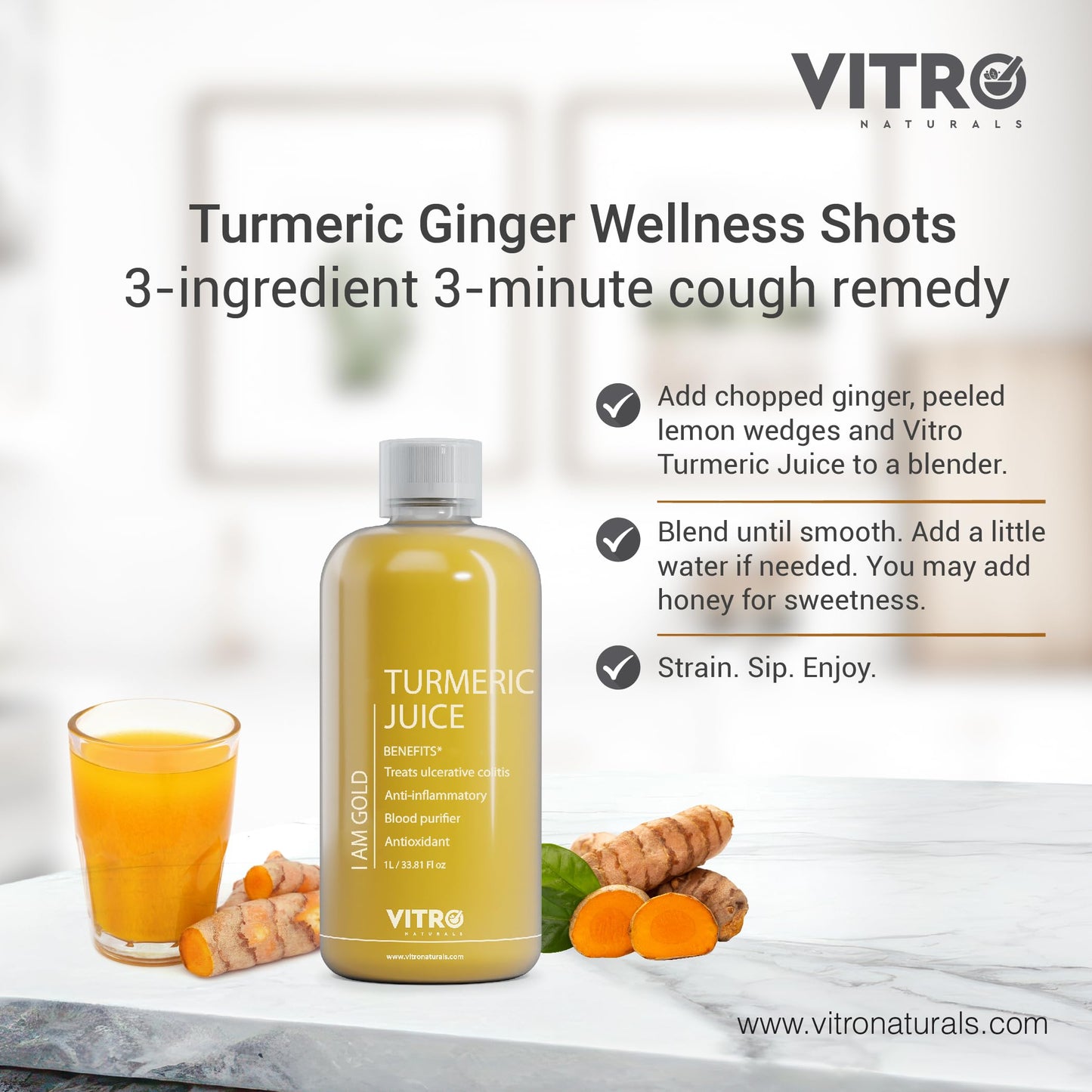Vitro Turmeric Juice with Black Pepper 1Ltr | Liquid Curcumin Supplement for Joint Support, Inflammation & Immunity | kachi haldi,Fast Absorbing Alternative to Turmeric Capsules & Curcumin Tablets (1ltr)