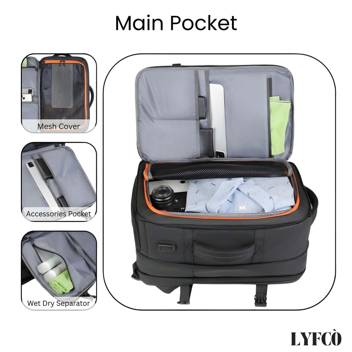 LYFCO Expandable Travel Backpack - Black | For Men & Women | Large Capacity Laptop Bag | Waterproof Oxford Fabric | Shoe Compartment, Wet-Dry Separation & USB Charging | Business & Travel Backpack