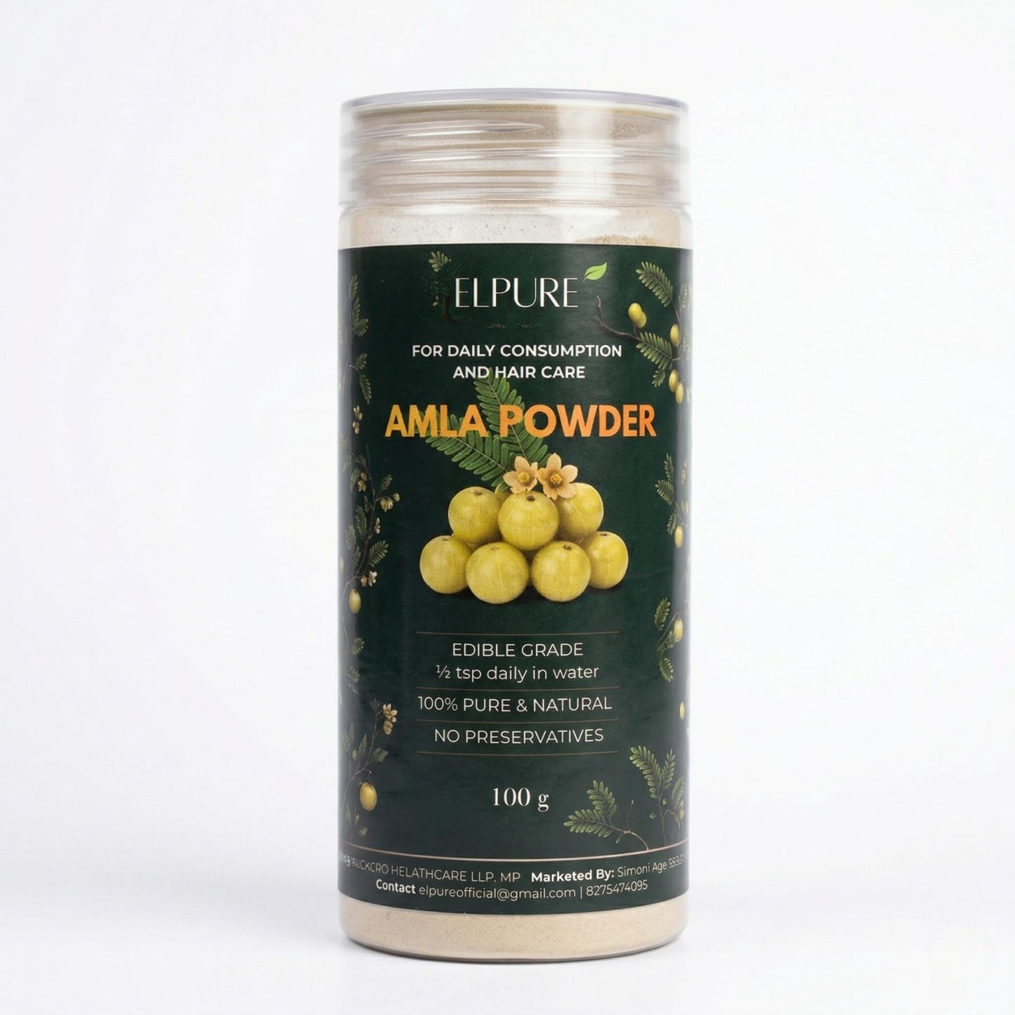 Elpure Amla Powder 100g - 100% Pure & Natural Edible Grade for Hair Growth, Immunity & Daily Health