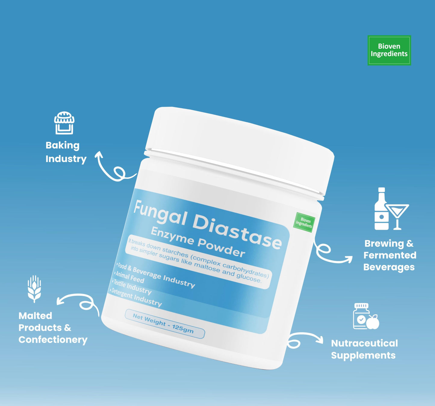 Fungal Diastase Enzyme Powder by Bioven Ingredients, Non-GMO Supplement,Helps in Dough Fermentation, Dietary Supplements/Food and Beverages