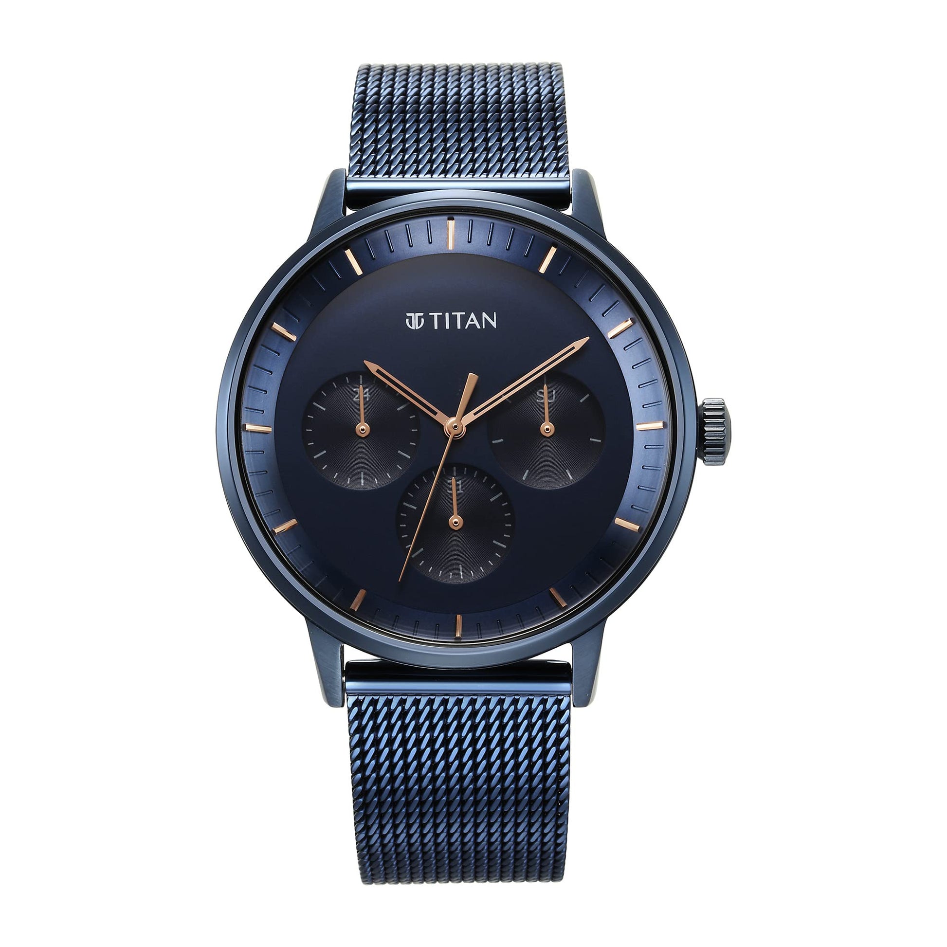 Titan Modern Classics Blue Dial Quartz Multifunction Stainless Steel Strap Watch