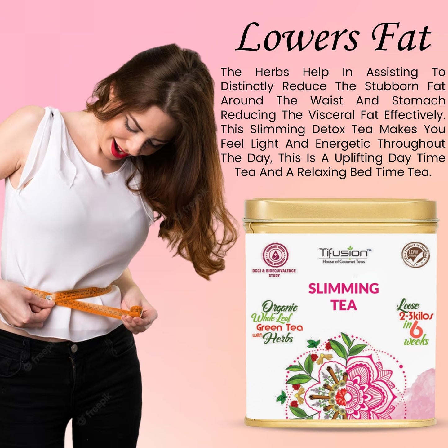 Tifusion Slimming Healthy Green Tea for with Garcinia, Cinnamon, Ginger, Ashwagandha, Tulsi | Natural Herbal Whole Loose Leaf With Herbs| 100 Gms 50 Serving Cups