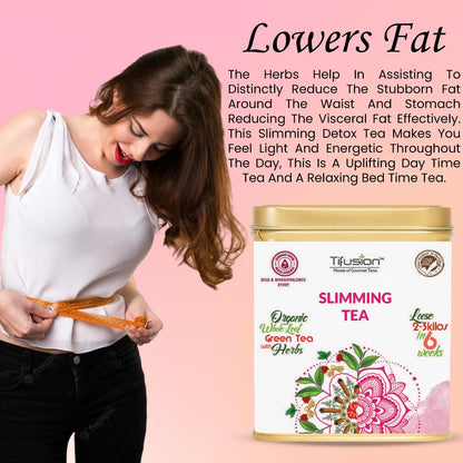 Tifusion Slimming Healthy Green Tea for with Garcinia, Cinnamon, Ginger, Ashwagandha, Tulsi | Natural Herbal Whole Loose Leaf With Herbs| 100 Gms 50 Serving Cups