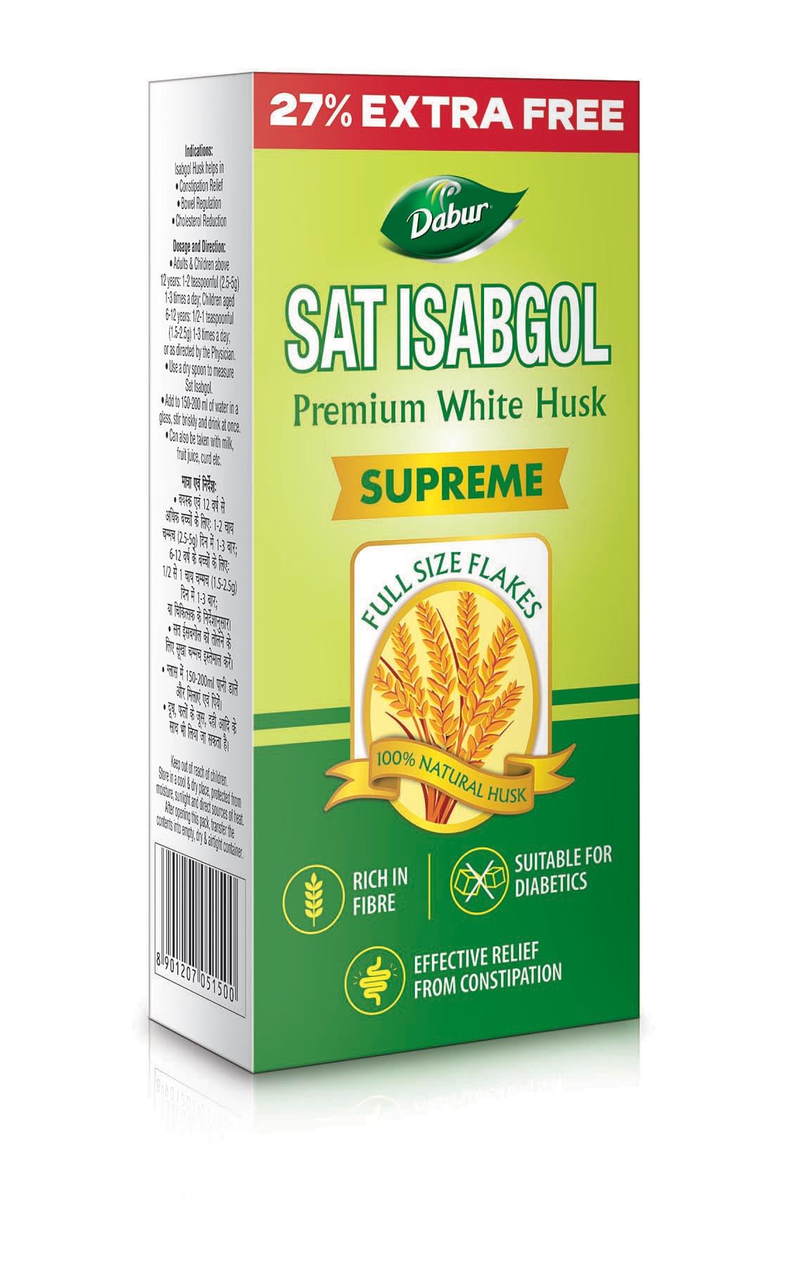 Dabur Sat Isabgol (Psyllium Husk) - 180g + 50g Free | Rich in Fiber | Provides E