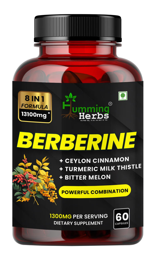 Humming Herbs Berberine 13100mg | 8-in-1 Herbal Blend with Ceylon Cinnamon, Turmeric, Milk Thistle, Bitter Melon & Probiotics | 60 Veg Capsules for Daily Wellness