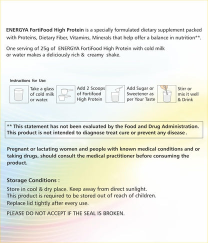 ENERGYA Fortifood High Protein - Dual Protein Source (Dairy + Plant) - Multi-Flavour Taste Makers (Coffee, Mango, Chocolate) - (375gm/ 30 scoops)