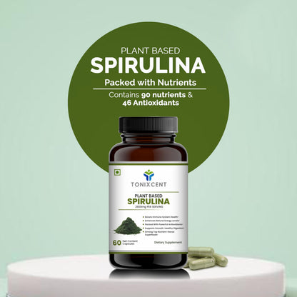 TONIXCENT Skin Glow Stack | Spirulina & Curcumin Capsules | Boosts Immunity, Reduces Inflammation & Enhances Recovery | 60+60 Vegan Capsules
