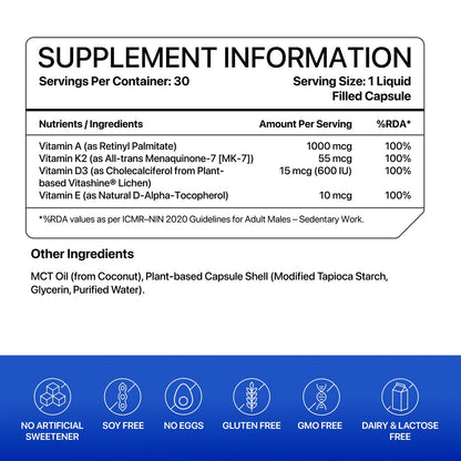 Decode Age DAKE 600 IU Multivitamin | Plant-Based Lichen D3, K2 (MK-7), A & E | Supports Bone, Vision, Immunity & Skin Health | With MCT Oil for Enhanced Absorption | (1, 30 Capsules)