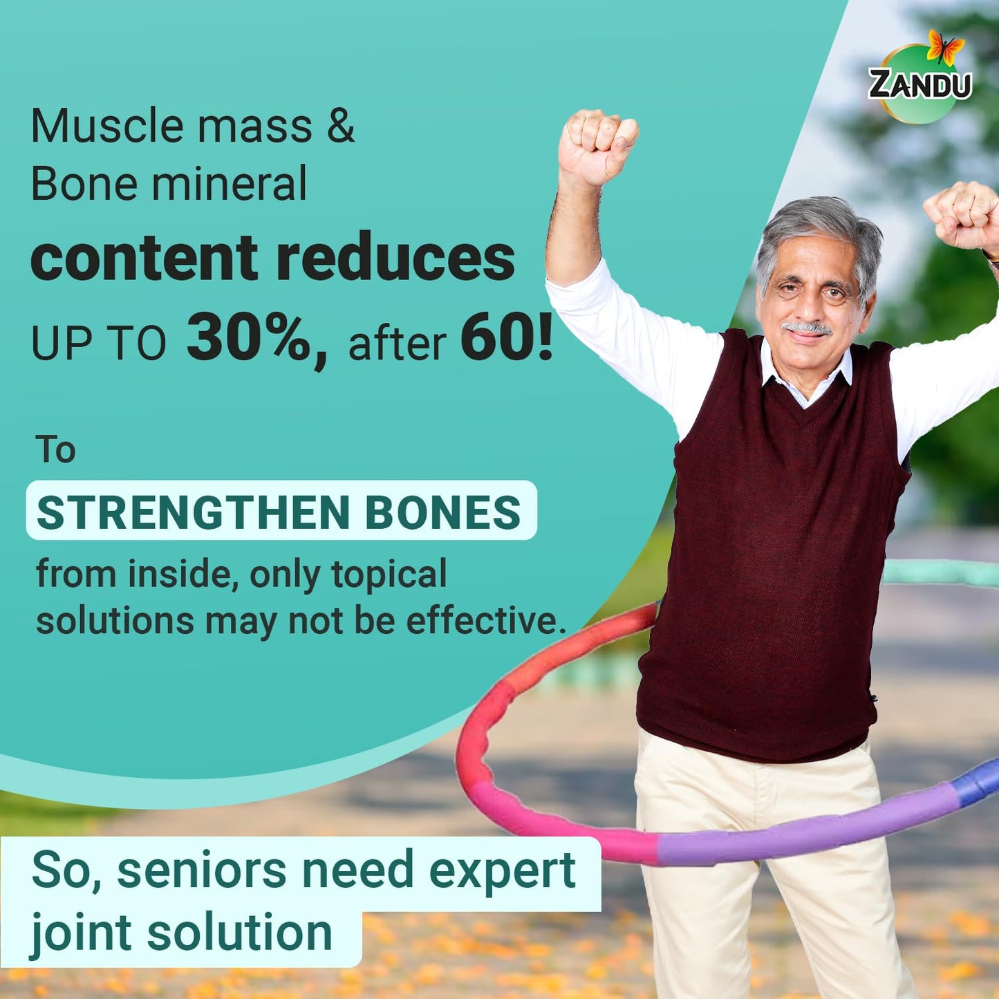 Zandu Seniorz BoneStrength Tablet, 60 Tablet, Clinically proven to Help Increase Bone Mineral Density & Collagen, Rich in Natural Calcium, Vitamin D3 | with Hadjod