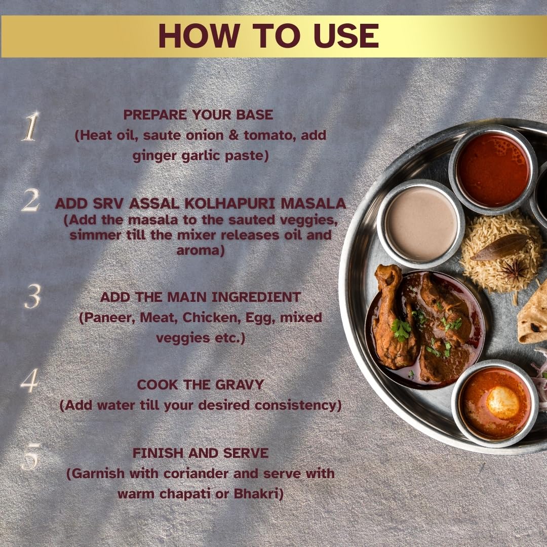 SRV SPICES Iron Pounded Assal Kolhapuri Masala | Authentic Kolhapuri Kanda Lasun Blend | Traditional Maharashtrian Onion Garlic Masala | 57 Years of Expertise | 100g Pack