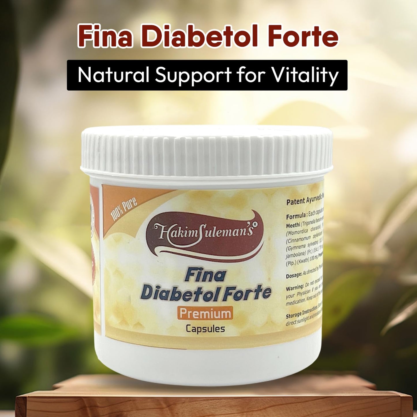 Hakim Suleman's Fina Diabetol Forte Premium Capsules – Herbal Support for Metabolism & Energy, Natural Supplement for Wellness - 60 Capsules Each (Pack of 4)