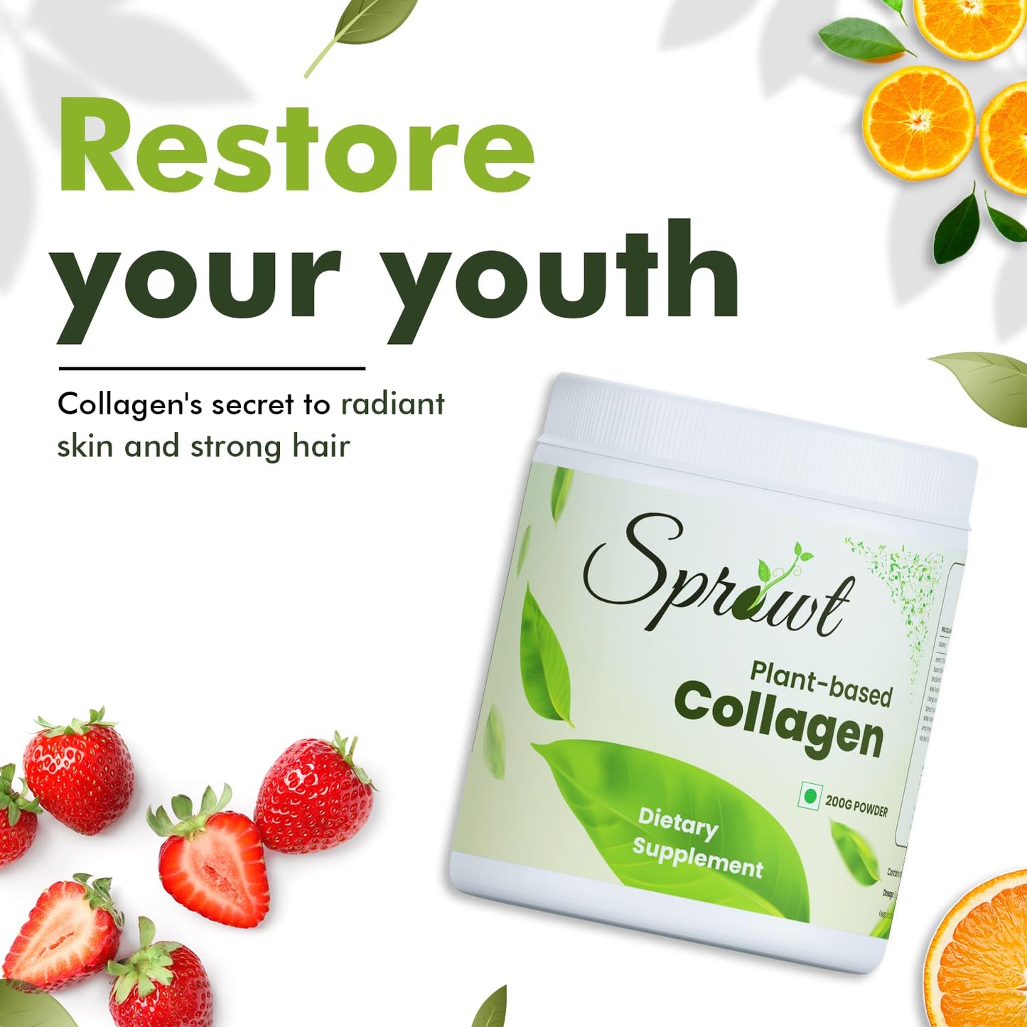 Sprowt Plant Based Collagen Builder 200GM for Youthful & Glowing Skin. Collagen Powder for Men and Women. Collagen Supports Beautiful Skin, contains Amla, Vitamin C and Guava