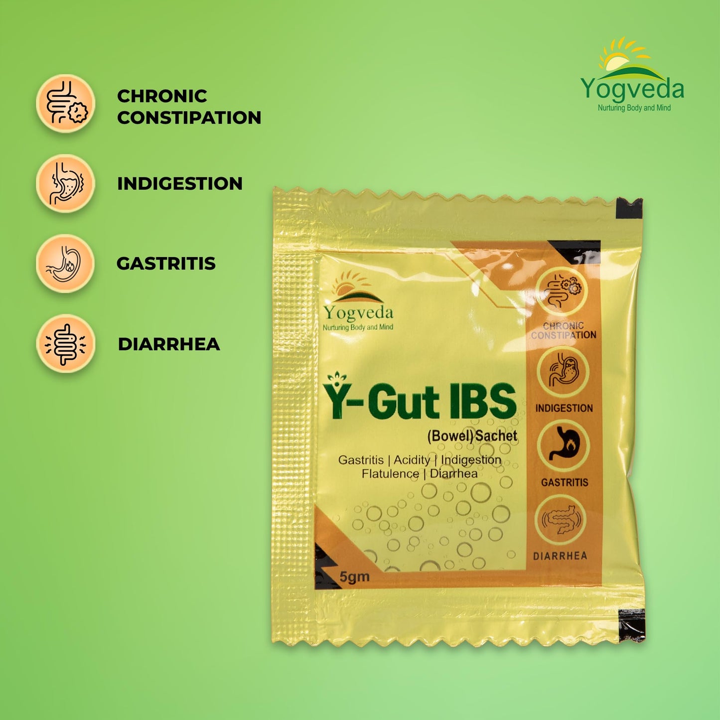 Yogveda Y-Gut IBS Relief Probiotics, Constipation & Irritable Bowel Syndrome, Prevent Loose Stools, Diarrhoea, Upset Stomach, 7 billion CFU Clinically Proven Strains| Sugar Free 30 Day Pack