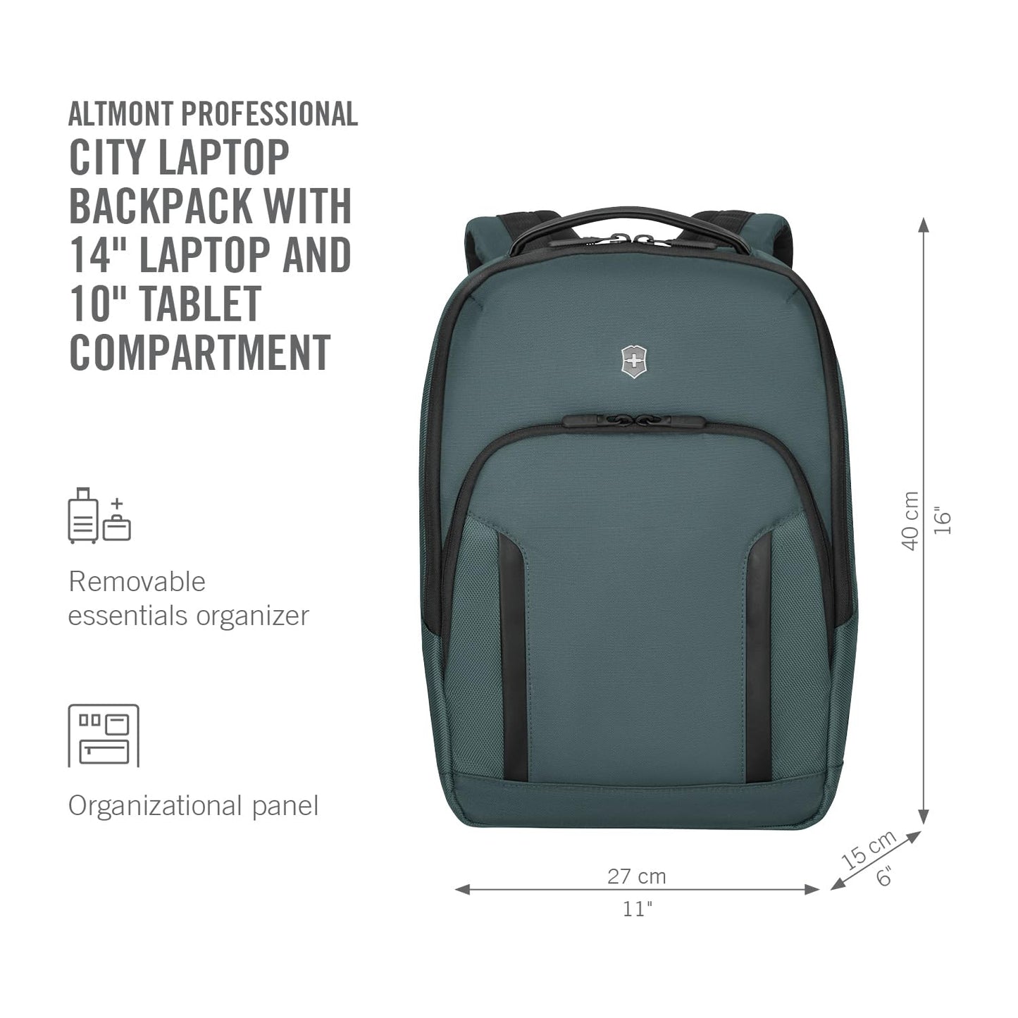 Victorinox Swiss Designed Backpack, Altmont Professional City Laptop Backpack, Storm, 14 Inch Laptop and Tablet Compartment, Business Travel Office Bag For Men & Women, 14 Litres, (653284)