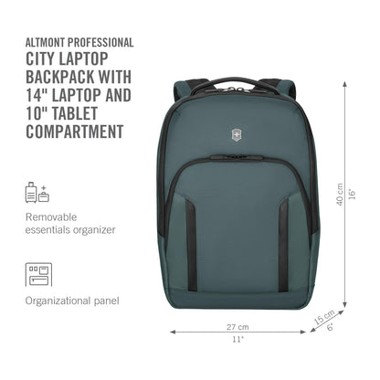 Victorinox Swiss Designed Backpack, Altmont Professional City Laptop Backpack, Storm, 14 Inch Laptop and Tablet Compartment, Business Travel Office Bag For Men & Women, 14 Litres, (653284)
