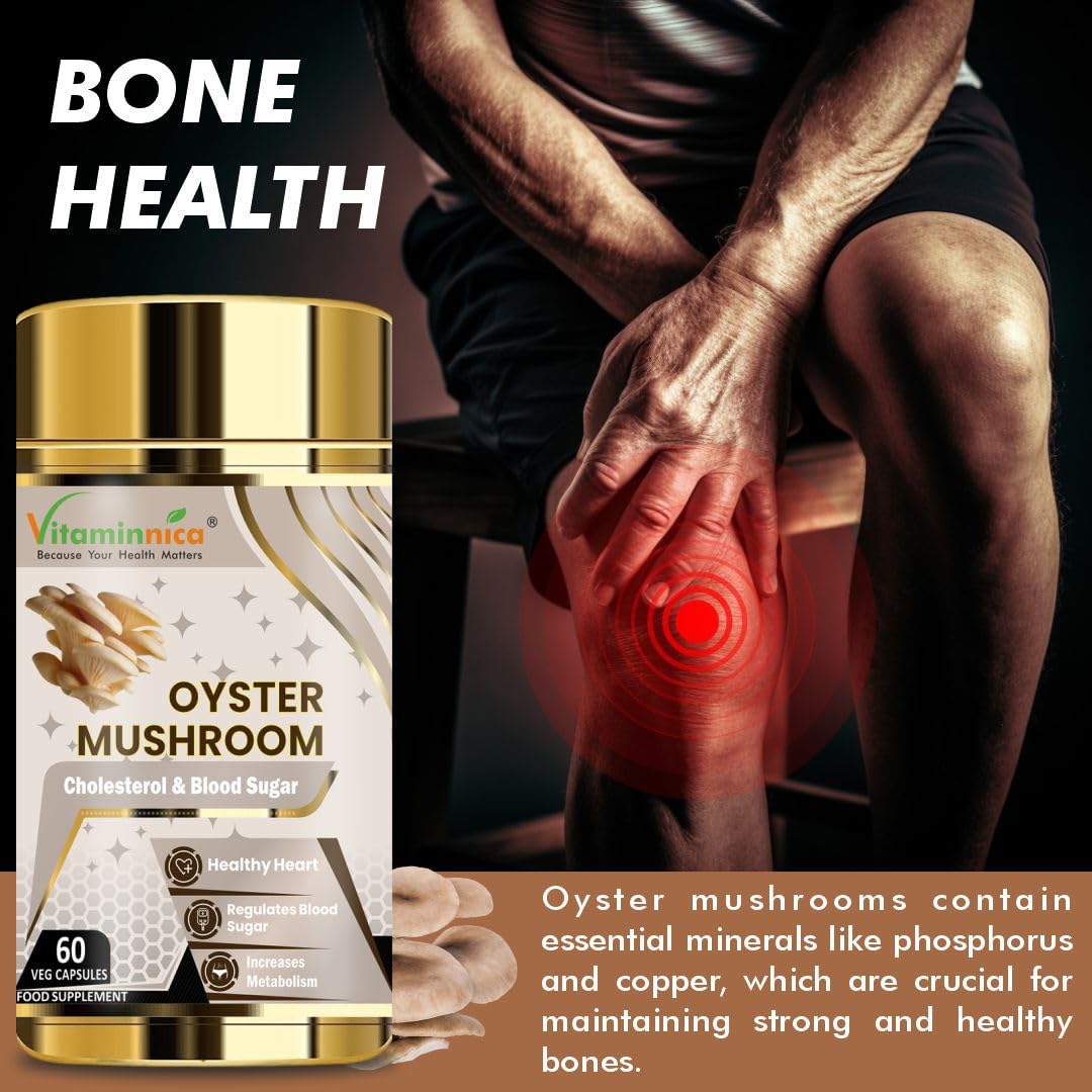 Vitaminnica Oyster Mushroom 500mg- 60 Vegan Capsules | Nootropics for Cholesterol & Blood Sugar Support