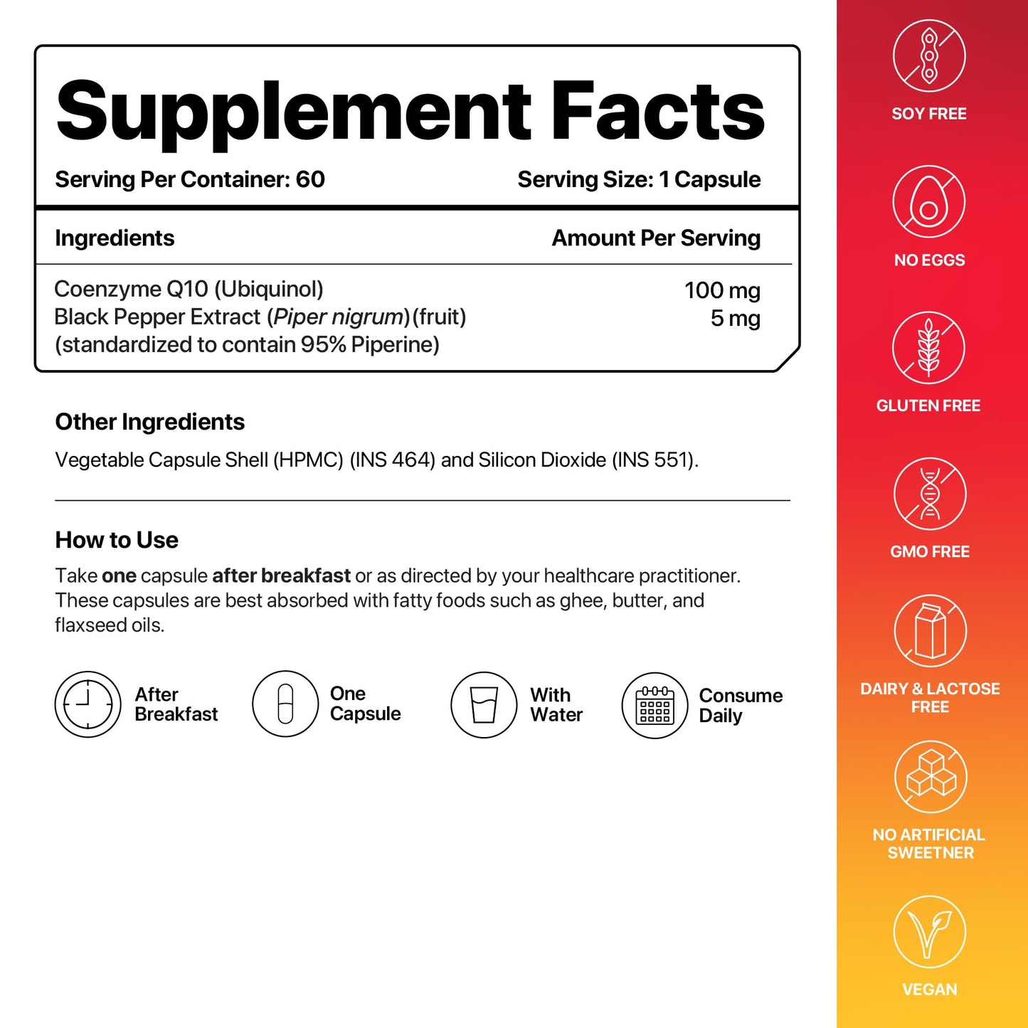 Decode Age CoQ10 100mg, Coenzyme Q10 with Piperine, 99% Pure, Higher Energy Levels, Antioxidant, Healthy Heart, 60 Veg Capsules