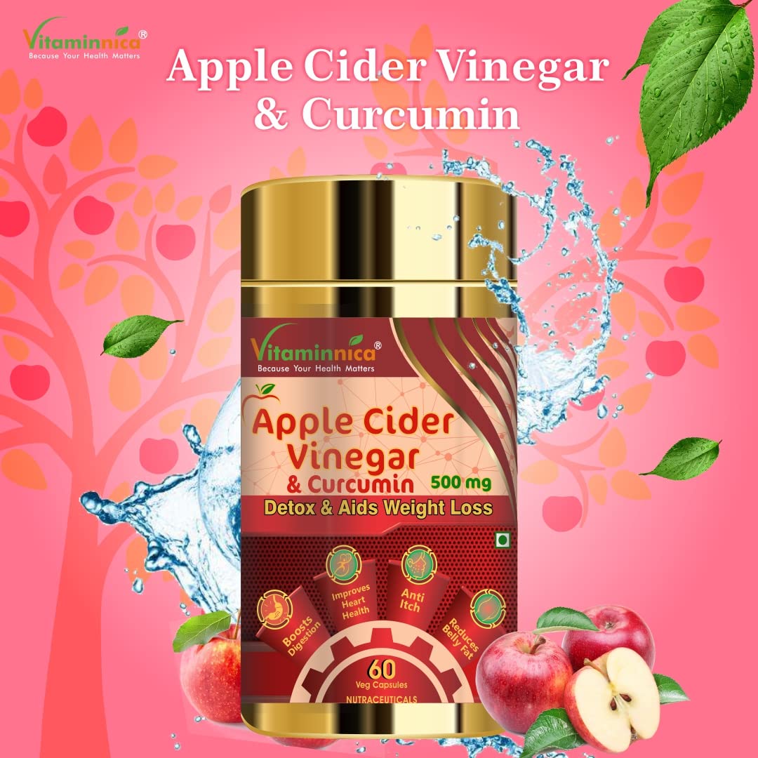 Vitaminnica Apple Cider Vinegar & Curcumin | 60 Veg Capsules for Weight Management and Suppport Digestive Health | (Pack of 1)