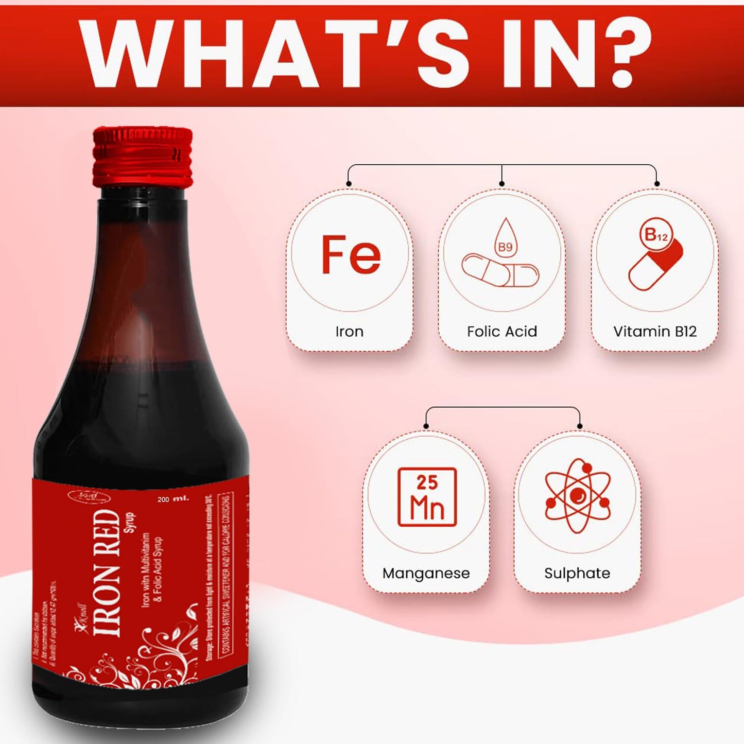 Knoll Healthcare Iron Red Syrup Iron With Multivitamin & Folic Acid Syrup Increase Red Blood Cells 200 Ml (Pack Of 1) - Liquid