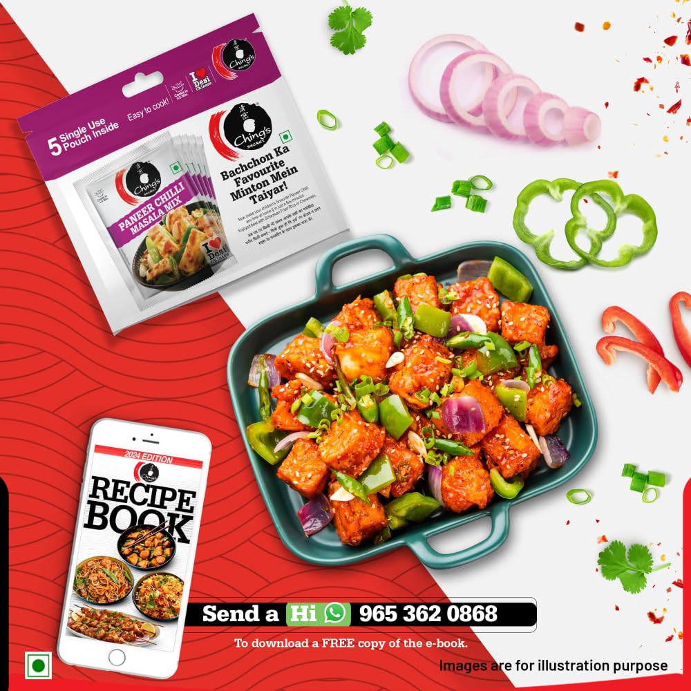 Ching’s Secret Paneer Chilli Masala Mix, 100g, Easy To Cook, Meal Kit, Cooks in 4/5Mins, 1 Pouch Serves 4, Pack of 5 Single Use Pouches