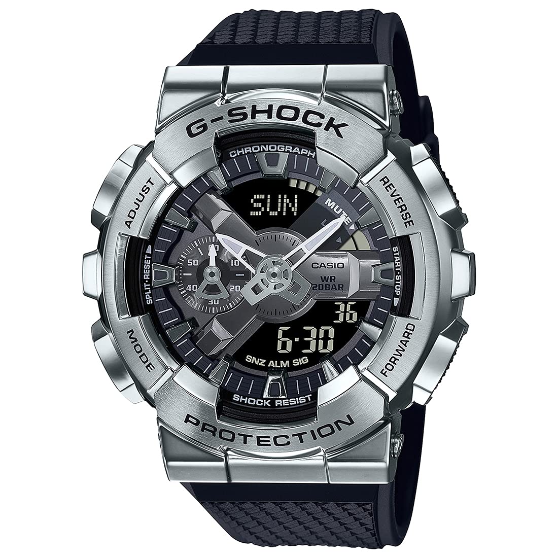 Casio G-Shock GM-110-1ADR Silver Analog-Digital Dial Black Resin Strap Men's Watch Shock And 200M Water Resistant G1051