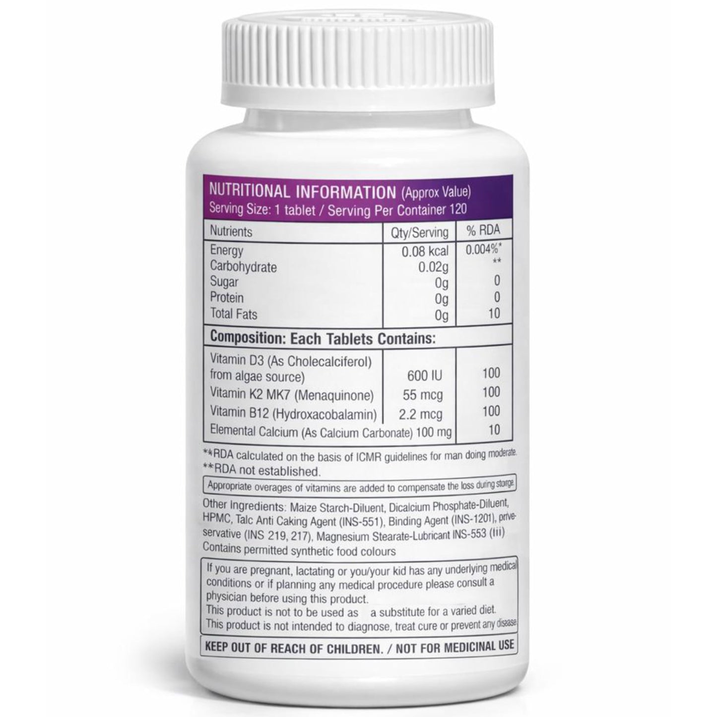 ClearCut Vitamin D3 K2 B12 Calcium tablet Joints bones Boosting Immunity supplement for men women 120
