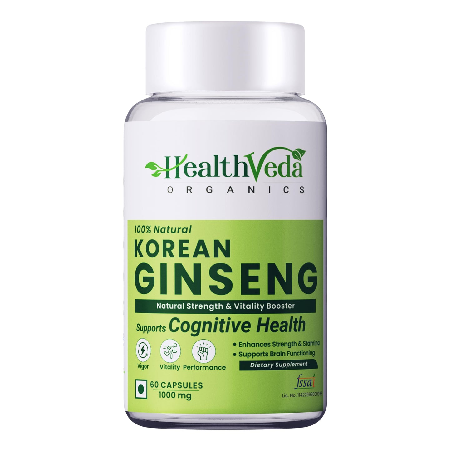 HEALTH VEDA ORGANICS PRIVATE LIMITED Korean Red Ginseng 1000 mg | 60 Veg Capsules | Supports Energy, Vitality & Strength | For Men & Women