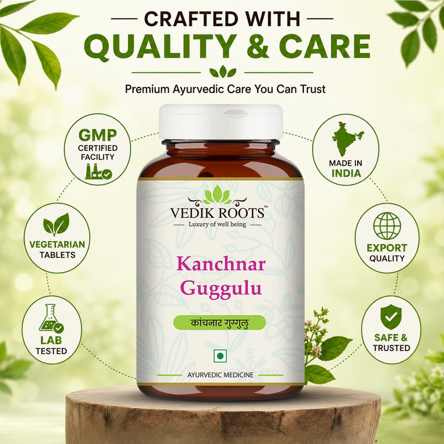 Vedikroots Kanchnar Guggulu - Ayurvedic Supplement For Thyroid | Hormonal Balance For Women | Reduces Joint and Muscles pain | For Swollen Lymph Nodes | 60 Tablets (Pack of 1)