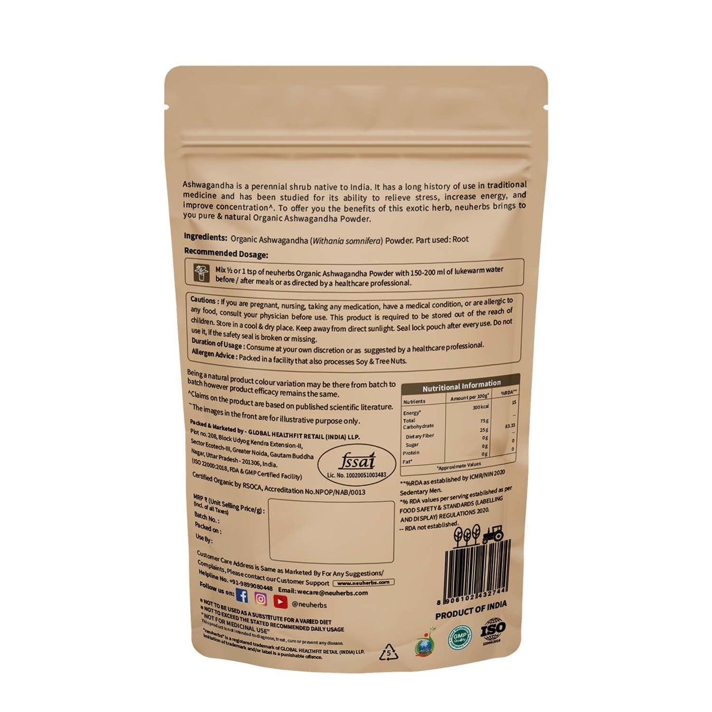 Neuherbs Organic Ashwagandha Powder - 100g- image 2