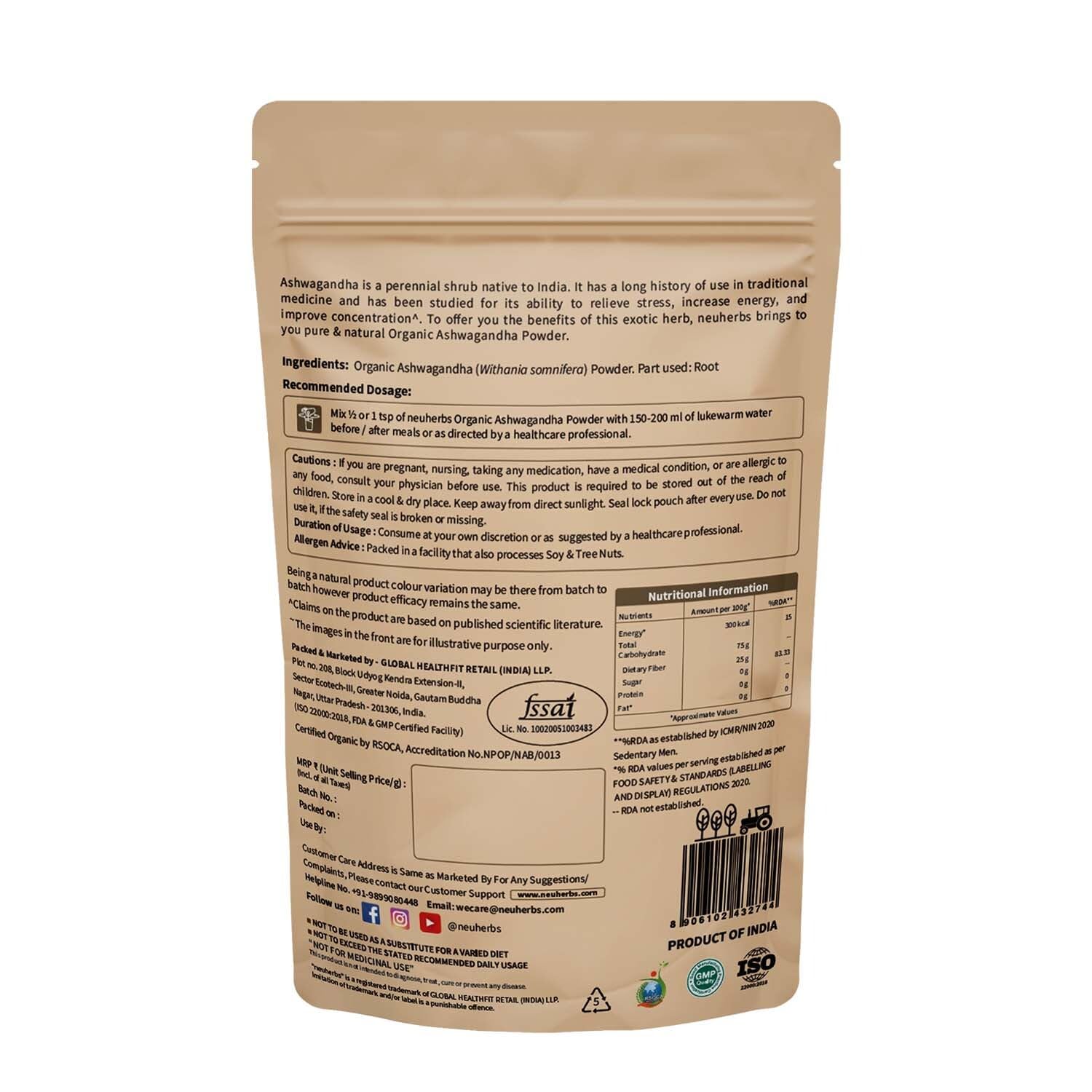 Neuherbs Organic Ashwagandha Powder - 100g- image 2