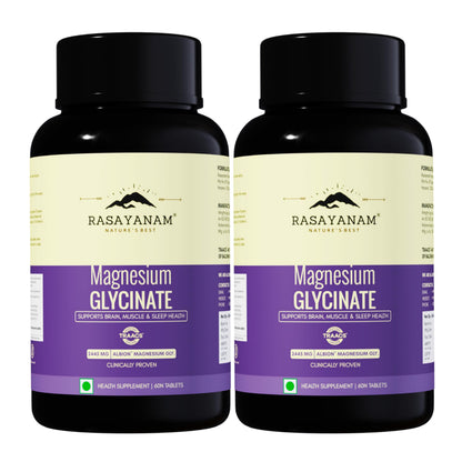 Rasayanam Magnesium Glycinate Supplement 2445 mg - Pack of 2 (60 Tablets each) | Helps Improve Muscle Recovery & Sleep Quality