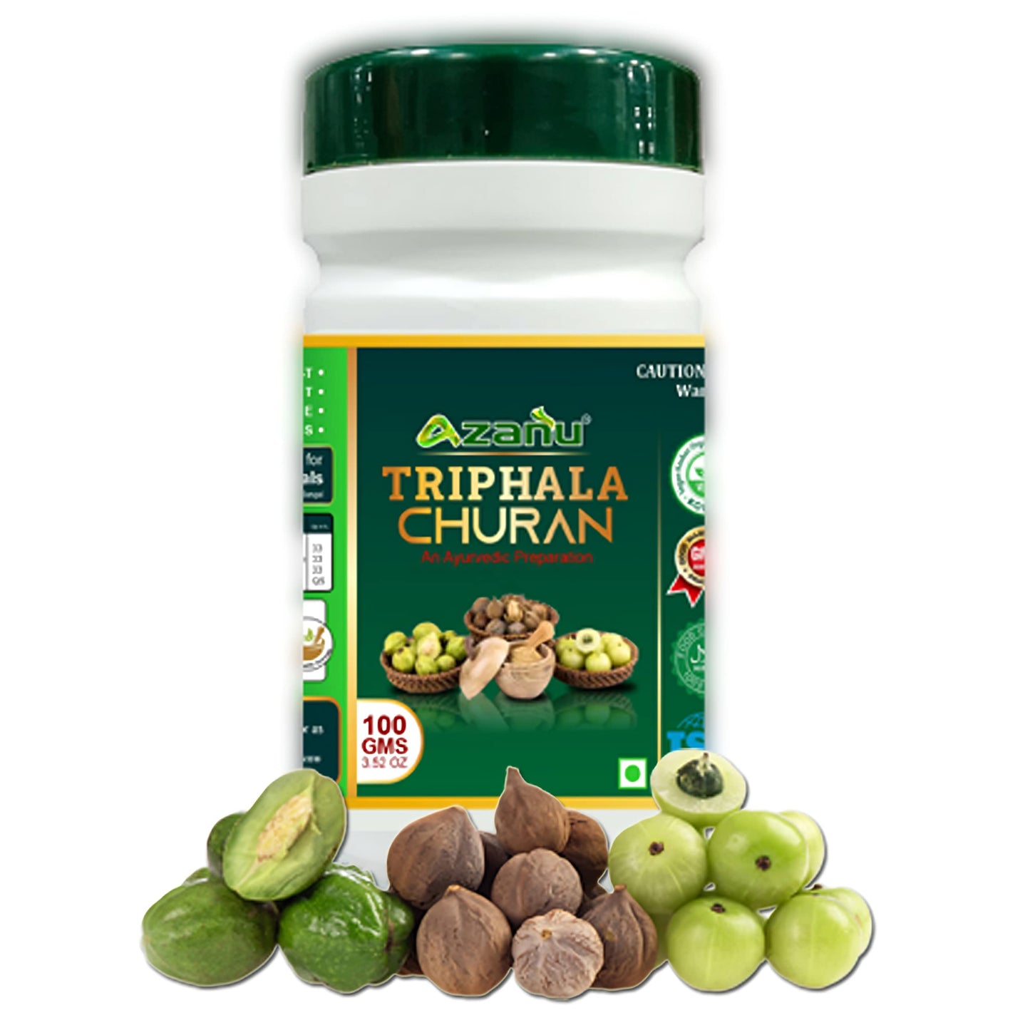 Azanu Triphala Churna | Powder | choornam | Thiripala Suranam | Pure and Safe Made By Lab Selected Herbs Amla, Harar, Bahera | helps in Constipation, Gas, Weight Loss | Pack of 1 (100g)