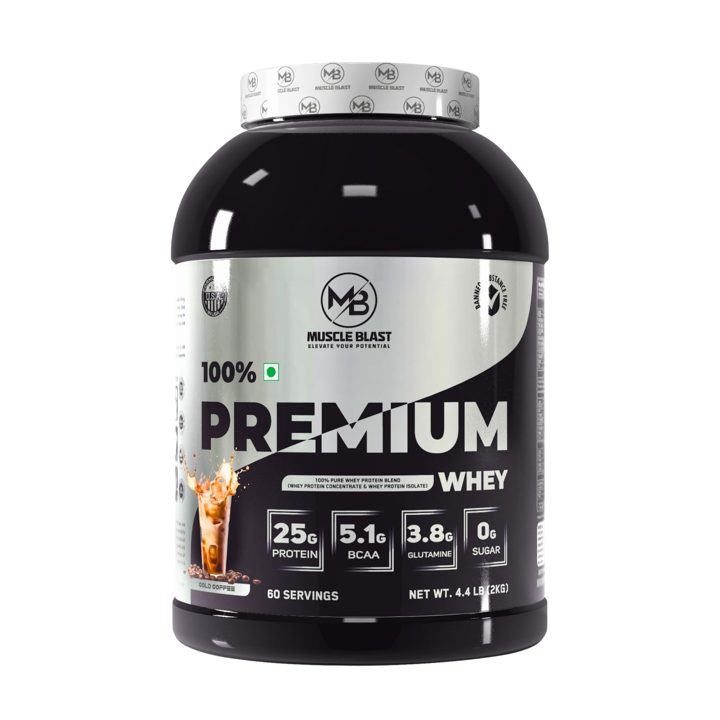 MB Muscle Blast,Premium Whey Protein Powder,Whey Protein, Black Edition | Zero Sugar | (CAFE MOCHA, 2KG)