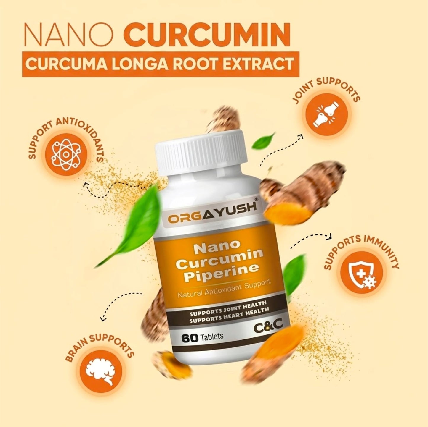 Nano Curcumin with Piperine Tablets – High Absorption Turmeric Extract Supplement for Joint Health, Heart Health, Immunity, Digestion & Skin Support (Pack of 1)