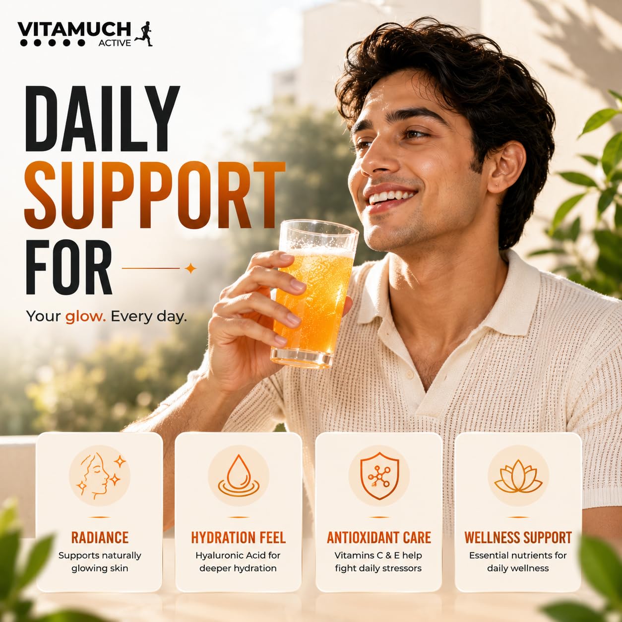 Vitamuch Glow Fizz | Glutathione Effervescent Tablets for Skin Brightening & Anti-Aging | With Hyaluronic Acid & Vitamin C | Drop, Fizz & Drink Formula | (15 Days(Pack of 1), Orange)