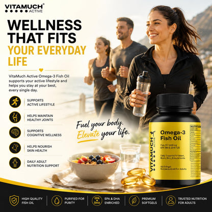 Vitamuch Omega-3 Fish Oil Capsules | EPA 180mg + DHA 120mg | Supports Heart, Brain & Joint Health | Deep Sea Fish Oil | 60 Softgel Capsules