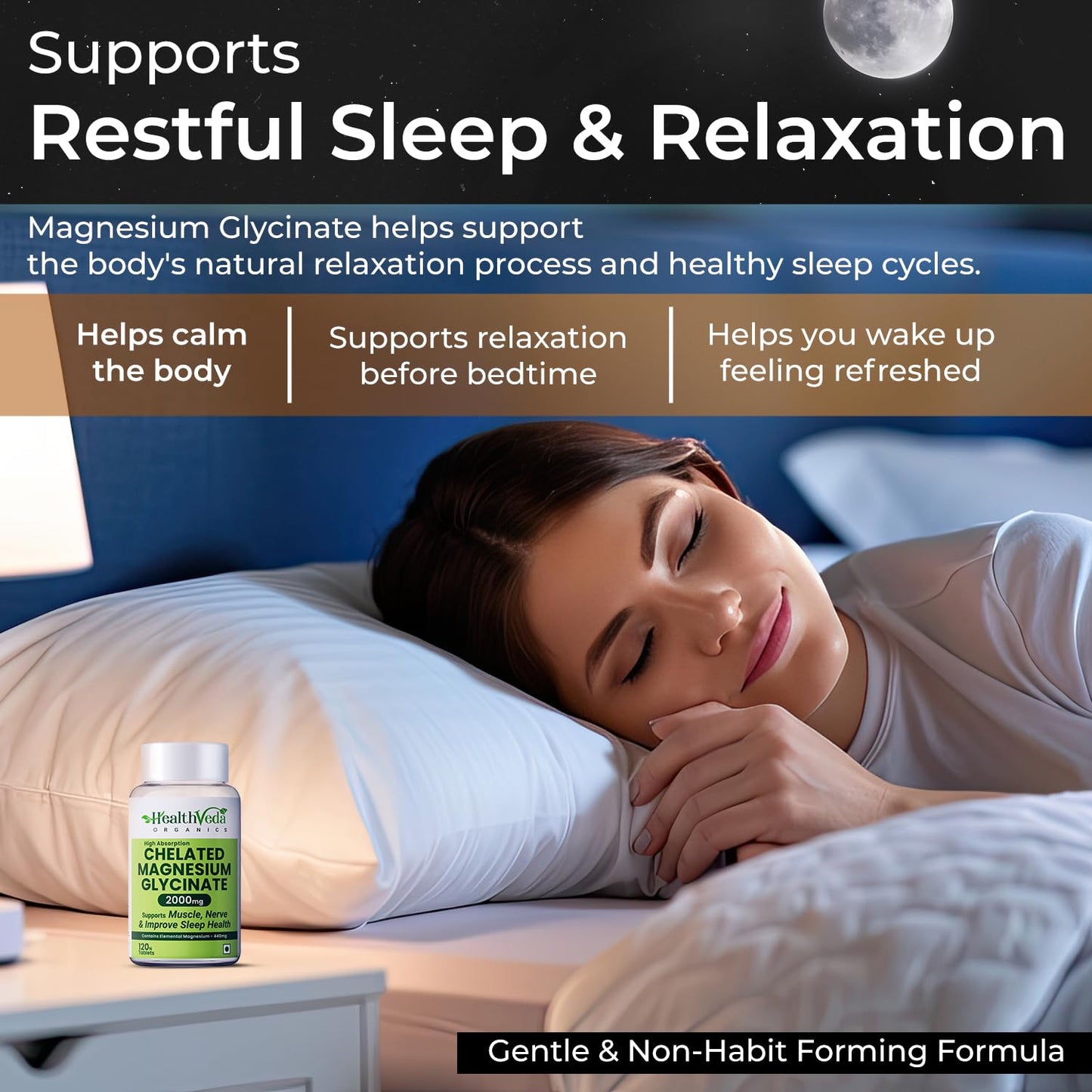 Health Veda Organics Magnesium Glycinate 2000mg per Serving | High Absorption Magnesium Supplement for Muscle Recovery, Better Sleep Support & Stress Relief | 120 Veg Tablets
