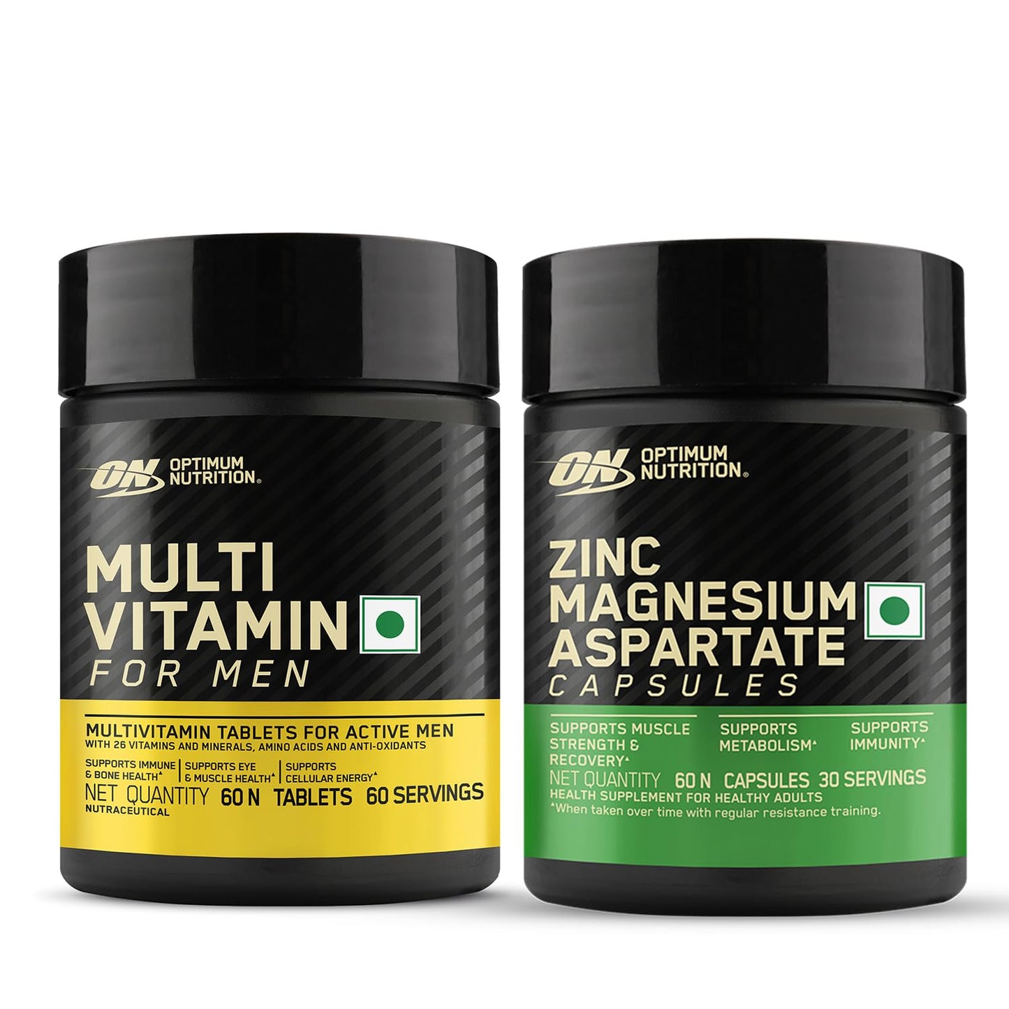 OPTIMUM NUTRITION (ON) Multivitamin for MEN,60 Tablets, 26 Vitamins & Minerals and (ZMA) Zinc Magnesium Aspartate - 60 Capsules, 1 count