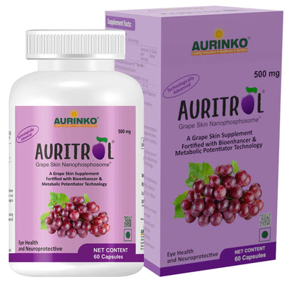 AURITROL Grape Skin Nanophosphosome 142 mg with Resveratrol 50 mg, fortified with Piperine by Aurinko Healthcare. 60 Capsules