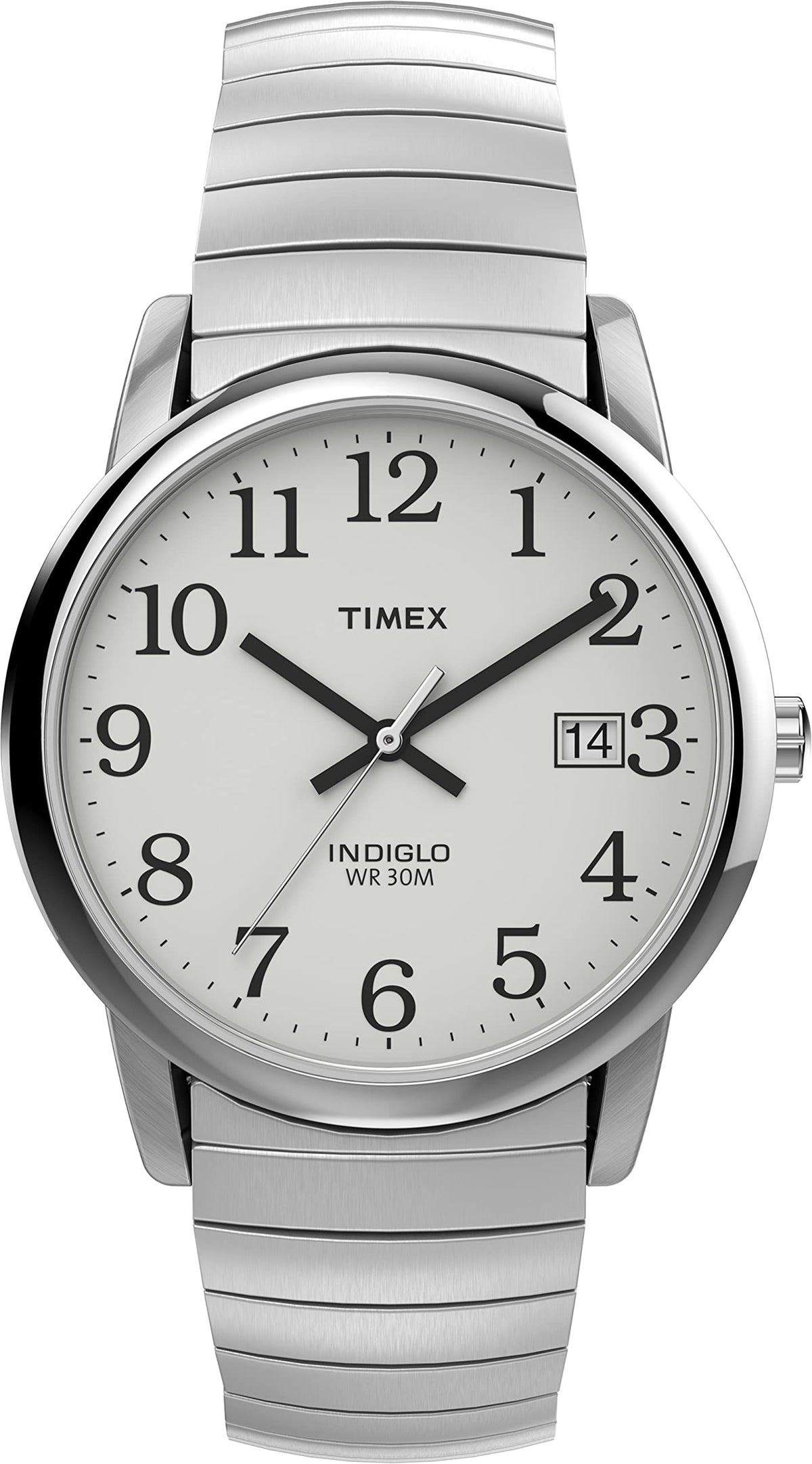TIMEX Stainless Steel Men's T2H451 Easy Reader Silver-Tone Expansion Band Analog Watch