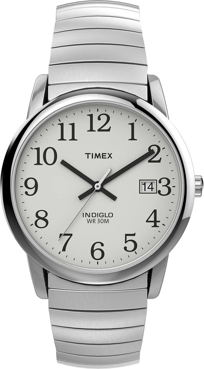 TIMEX Stainless Steel Men's T2H451 Easy Reader Silver-Tone Expansion Band Analog Watch