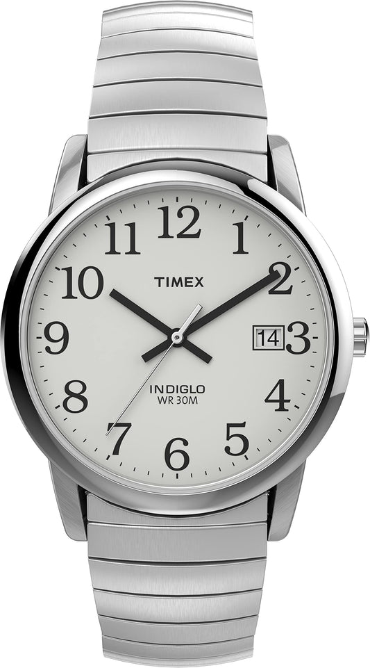 TIMEX Stainless Steel Men's T2H451 Easy Reader Silver-Tone Expansion Band Analog Watch
